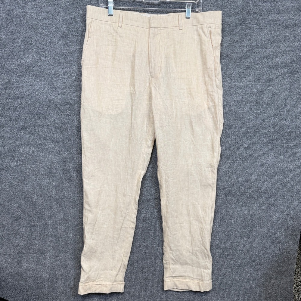 Murano Baird McNutt Mens 36X32 Alex Fit Chino Pants Light Tan Linen Flat Front
